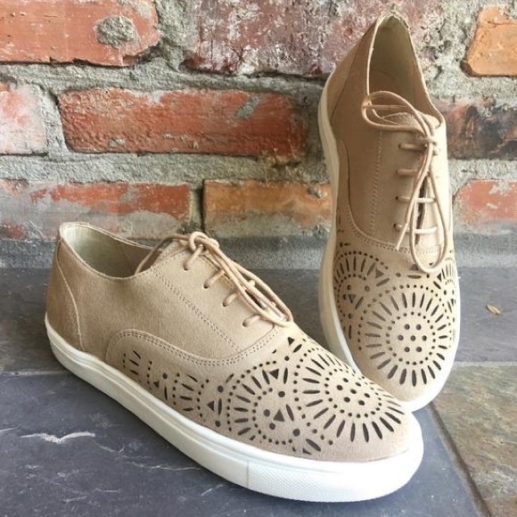 Tan Perforated Genuine Suede Fashion Sneakers - Picture 2 of 5